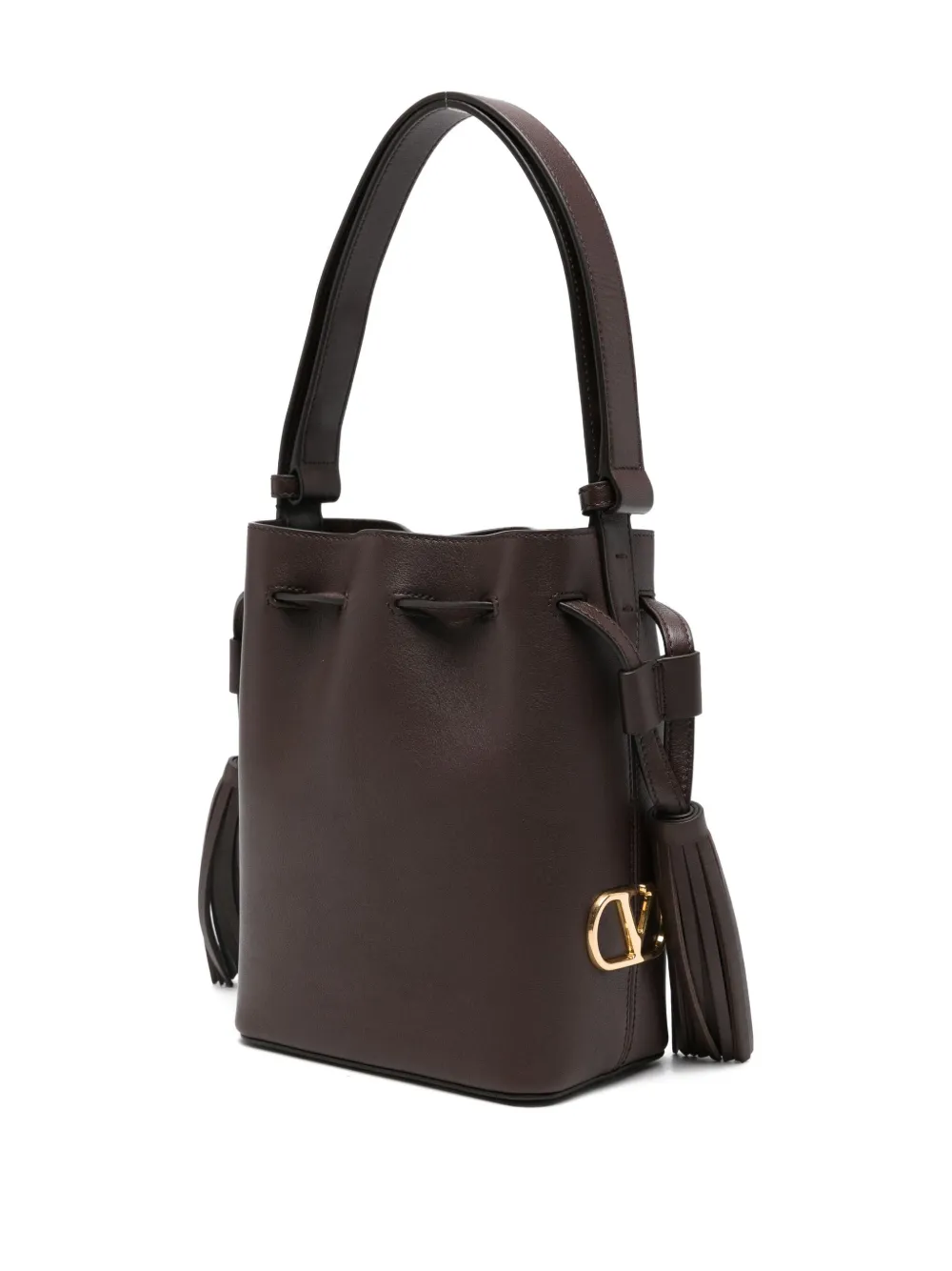 Valentino Garavani Chocolate Leather Vlogo Signature Bucket Bag In Brown