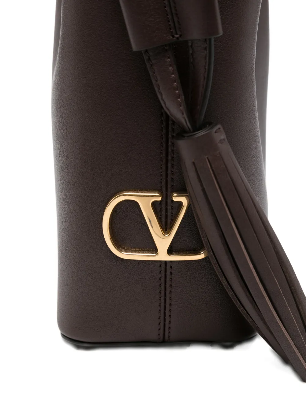 Valentino Garavani Chocolate Leather Vlogo Signature Bucket Bag In Brown