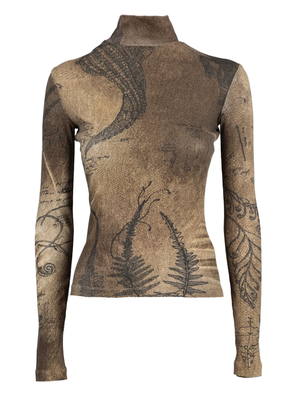 Pre-owned Just Cavalli Turtleneck Patterned Top In Brown