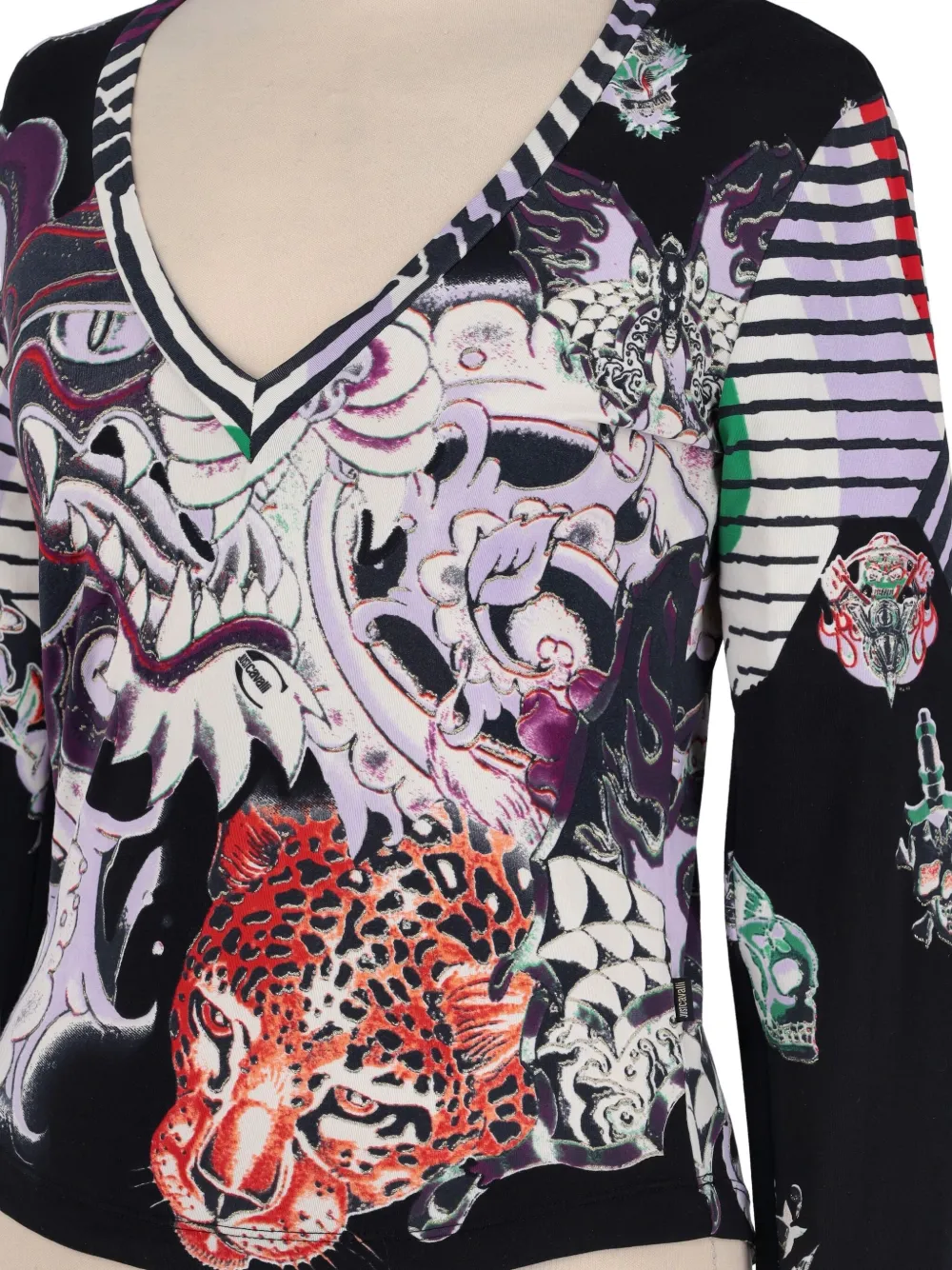 Pre-owned Just Cavalli Tattoo-print Blouse In Black