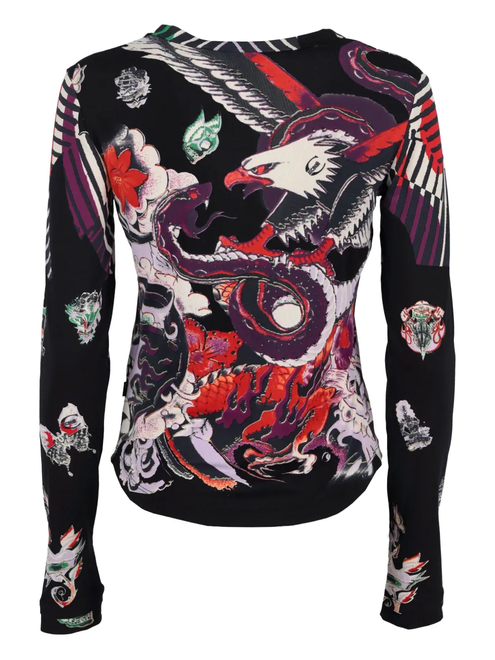 Pre-owned Just Cavalli Tattoo-print Blouse In Black