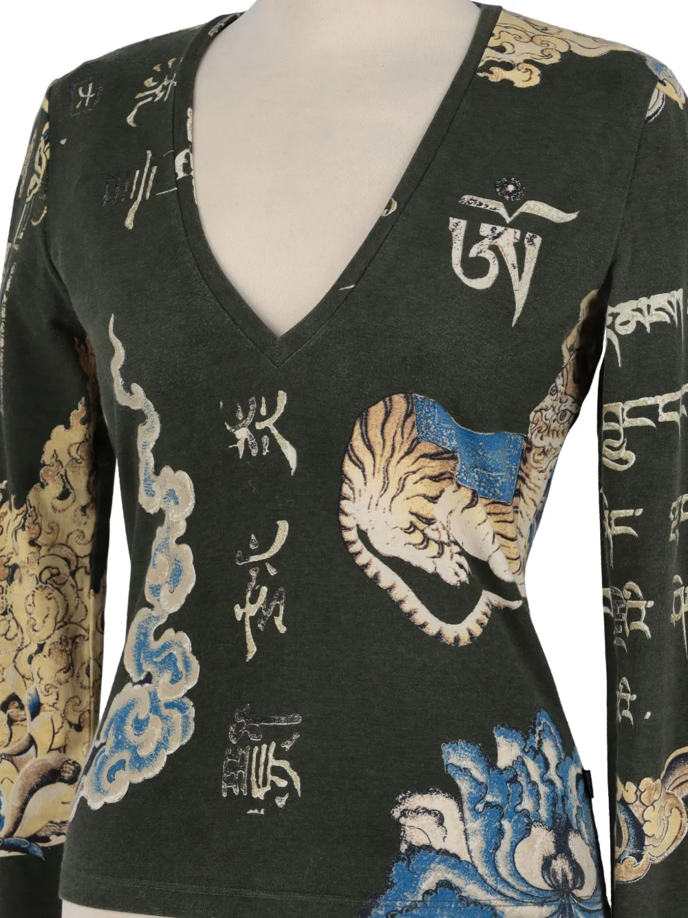 Pre-owned Just Cavalli Oriental-print Top In Green