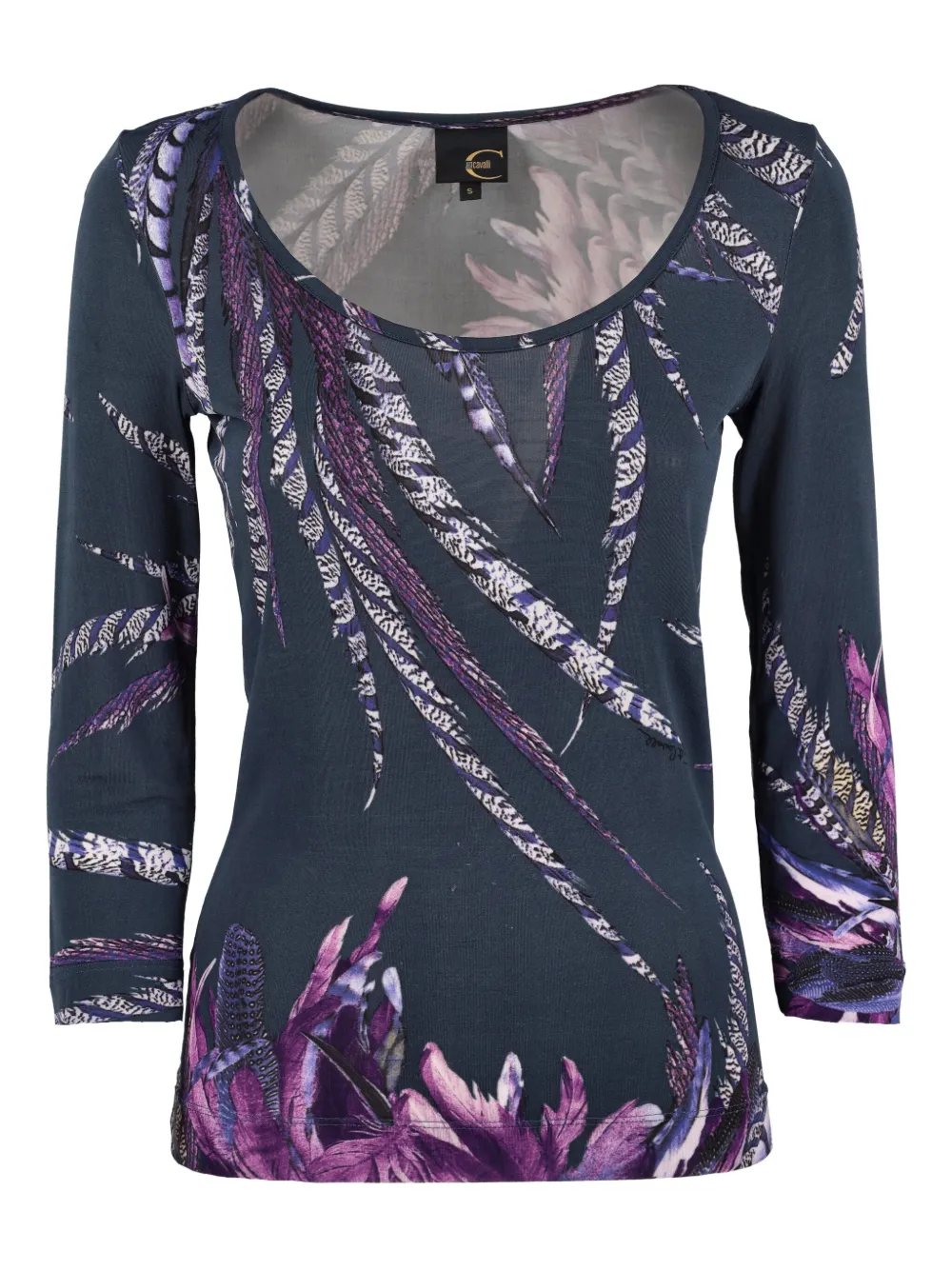 Just Cavalli フェザープリント トップ - ブルー Just Cavalli フェザープリント トップ - ブルー