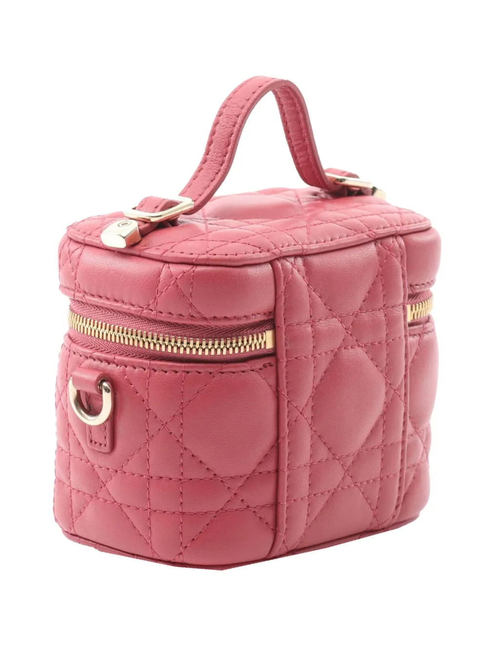Pre-owned Dior 2021-2025 Micro Lambskin Cannage Lady  Vanity Case Satchel In Red