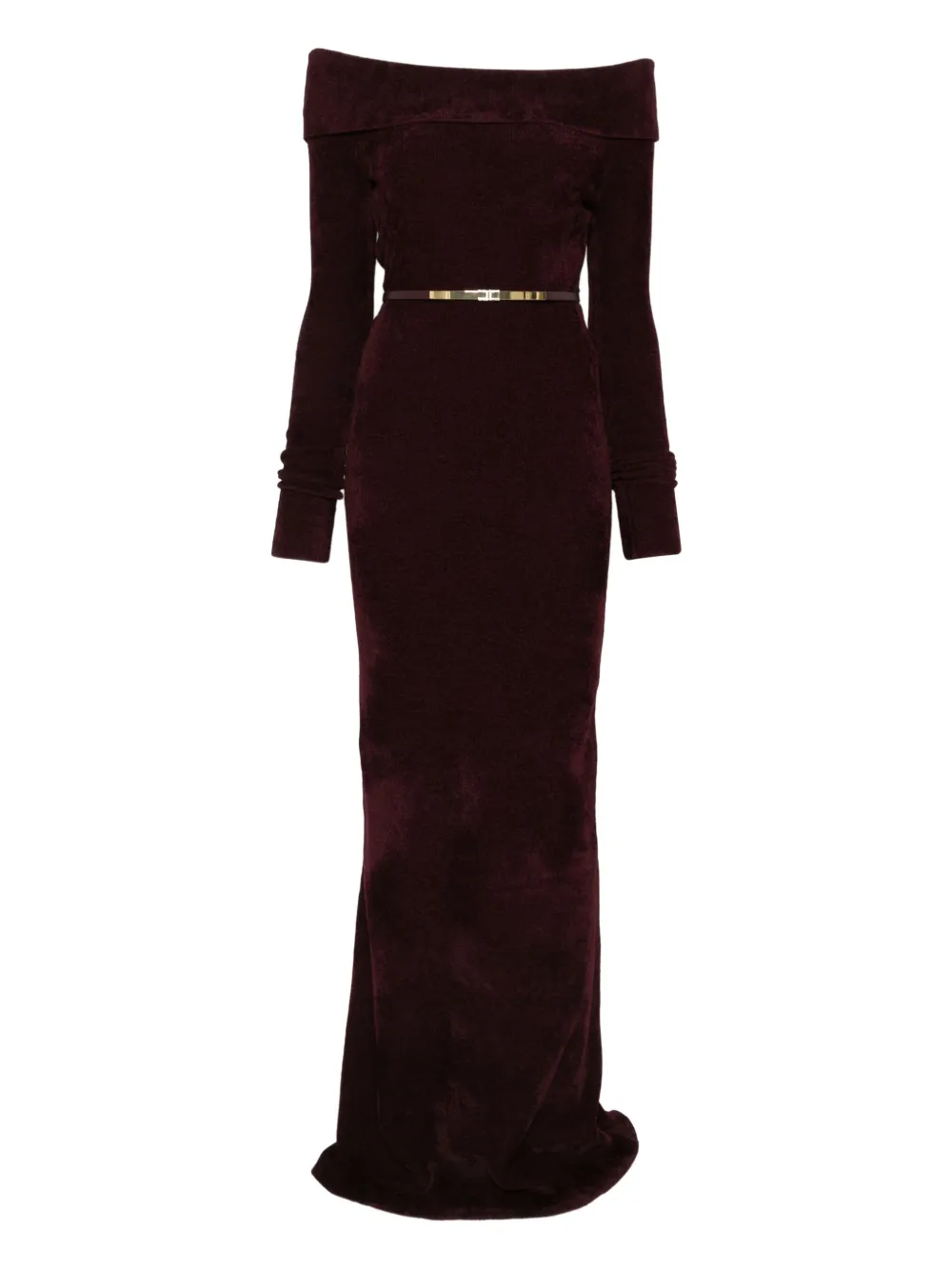 Elisabetta Franchi off-the-shoulder belted dress - レッド Elisabetta Franchi off-the-shoulder belted dress - レッド