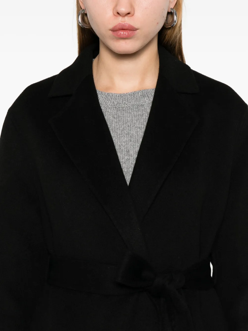 JOSEPH Wollen jas met ceintuur Zwart