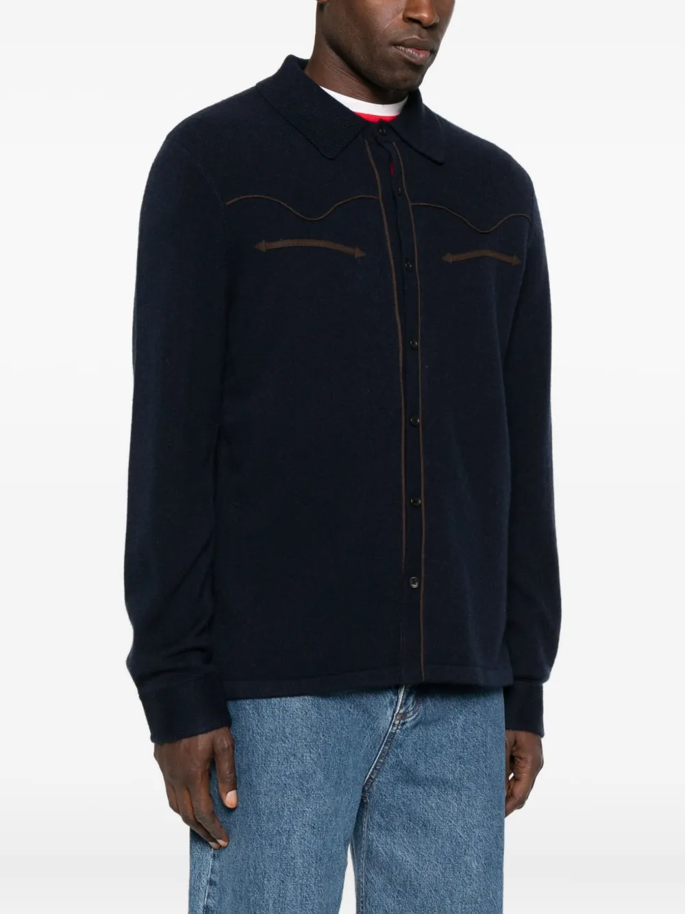 Guest In Residence Relaxed-fit Long-sleeve Cashmere Shirt With Subtle Piping In Black