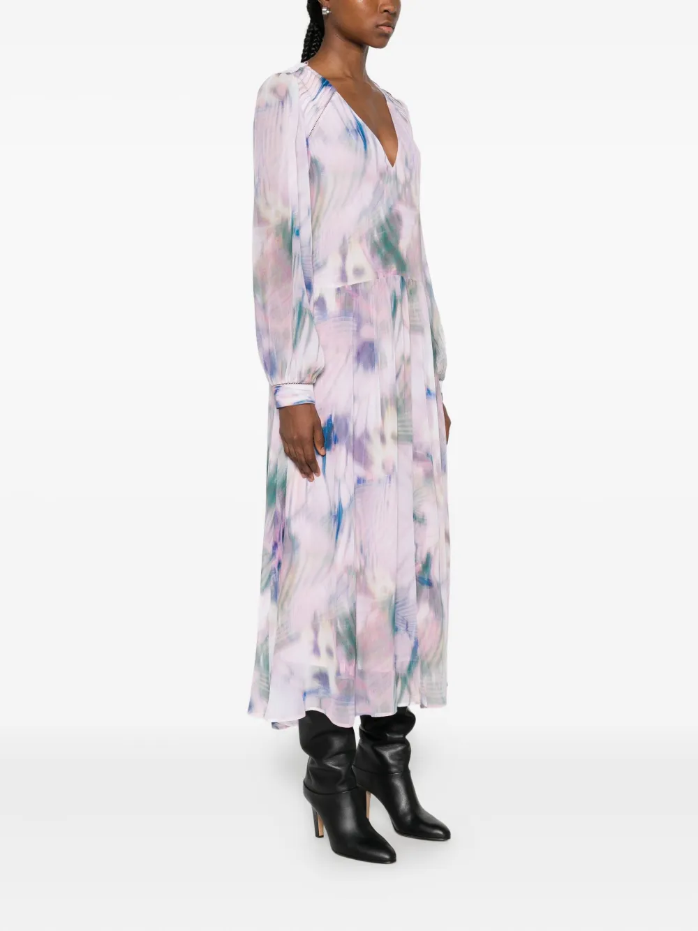 Hugo Boss Long-sleeve V-neck Midi Dress In Pink