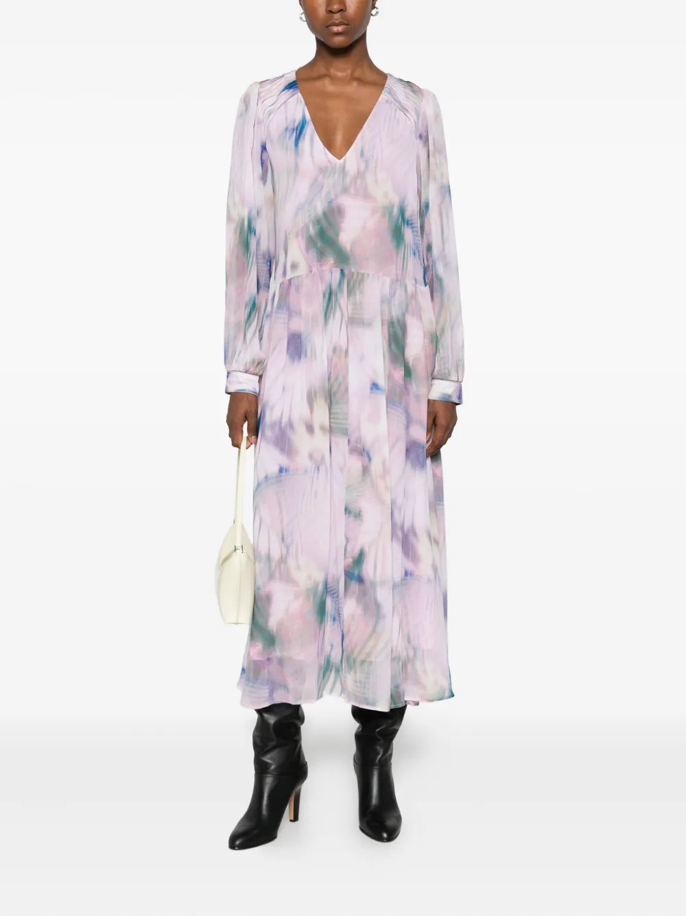 Hugo Boss Long-sleeve V-neck Midi Dress In Pink
