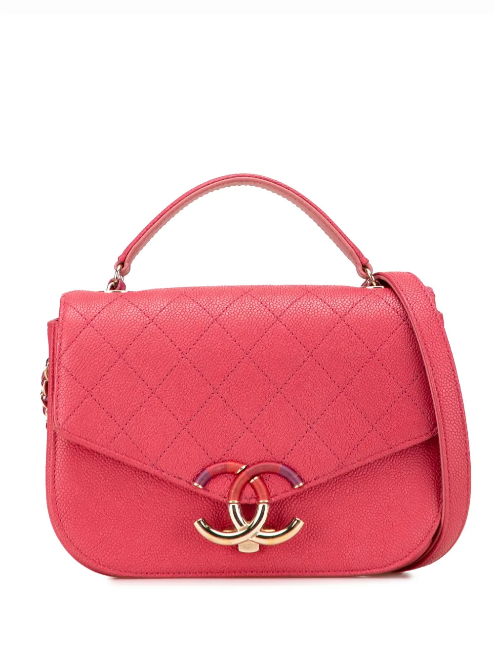 CHANEL Pre-Owned 2018 スモール キャビア パリ キューバ スレッド アラウンド フラップ サッチェルバッグ - ピンク CHANEL Pre-Owned 2018 スモール キャビア パリ キューバ スレッド アラウンド フラップ サッチェルバッグ - ピンク