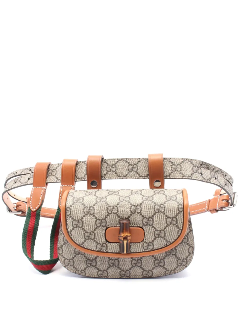 Pre-owned Gucci 2000-2015 Mini Gg Supreme Web Bamboo 1947 Belt Bag In Brown