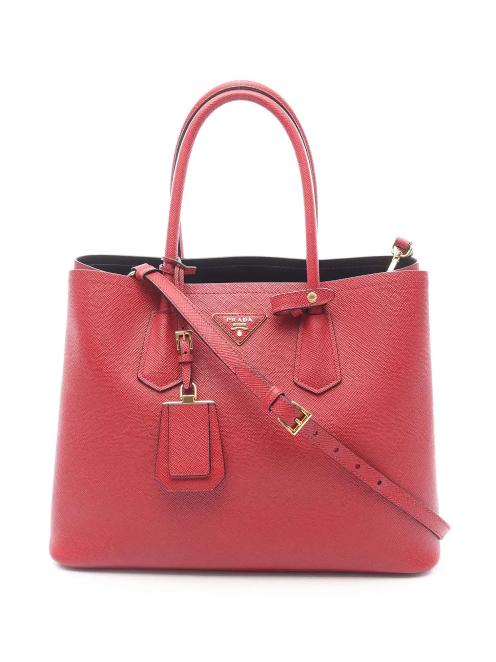 Prada Pre-Owned 2010-2025 ミディアム サフィアーノキュイル ダブル サッチェルバッグ - レッド Prada Pre-Owned 2010-2025 ミディアム サフィアーノキュイル ダブル サッチェルバッグ - レッド