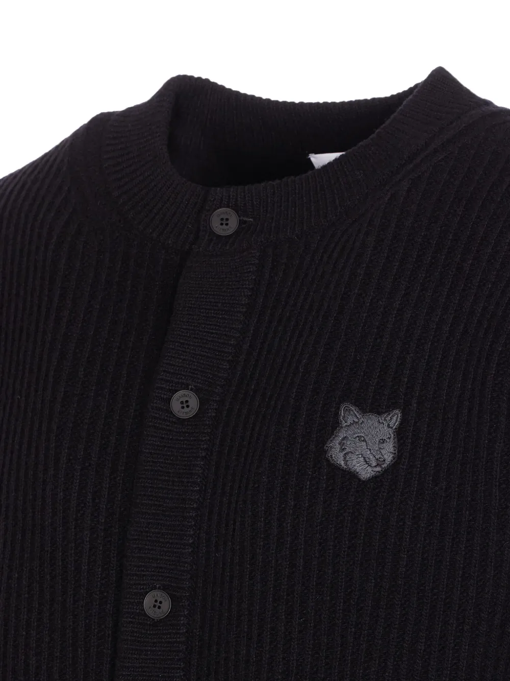 Maison Kitsuné Fox Head Wool Ribbed Cardigan Clothing In Black