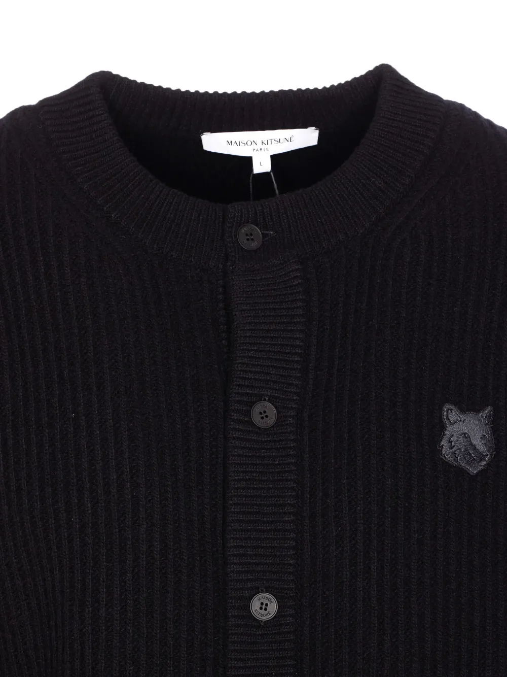 Maison Kitsuné Fox Head Wool Ribbed Cardigan Clothing In Black