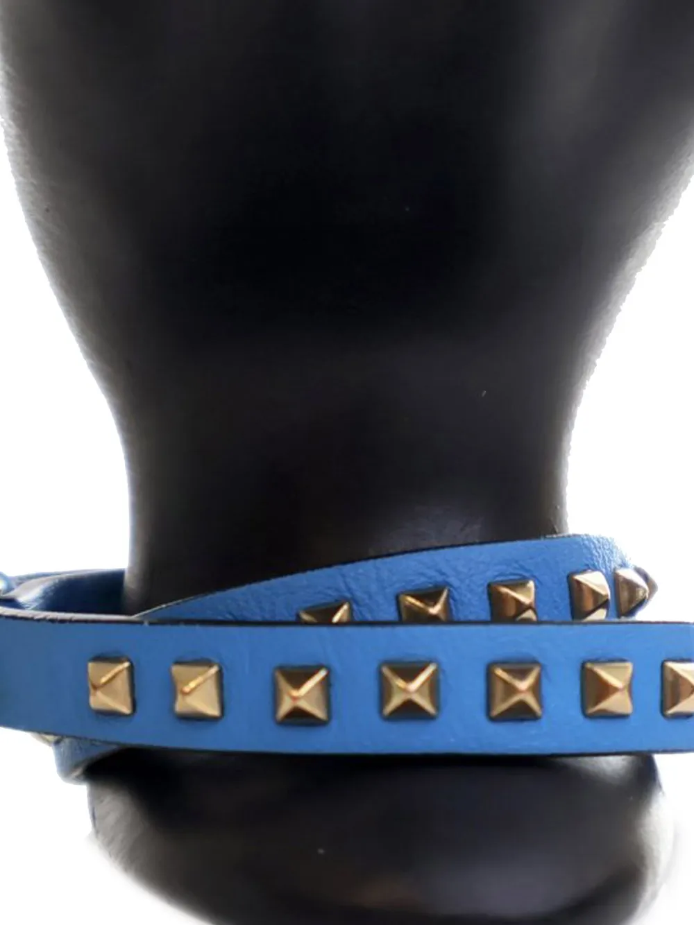 Pre-owned Valentino Garavani 2010-2025 Leather Rockstud Double Wrap Bracelet Costume Bracelet In Blue