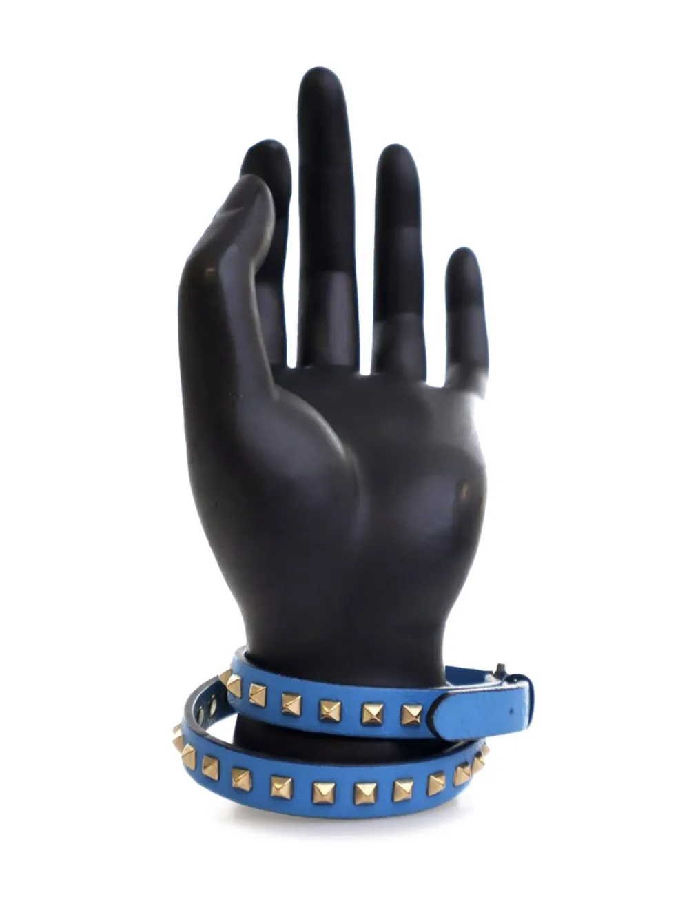 Pre-owned Valentino Garavani 2010-2025 Leather Rockstud Double Wrap Bracelet Costume Bracelet In Blue