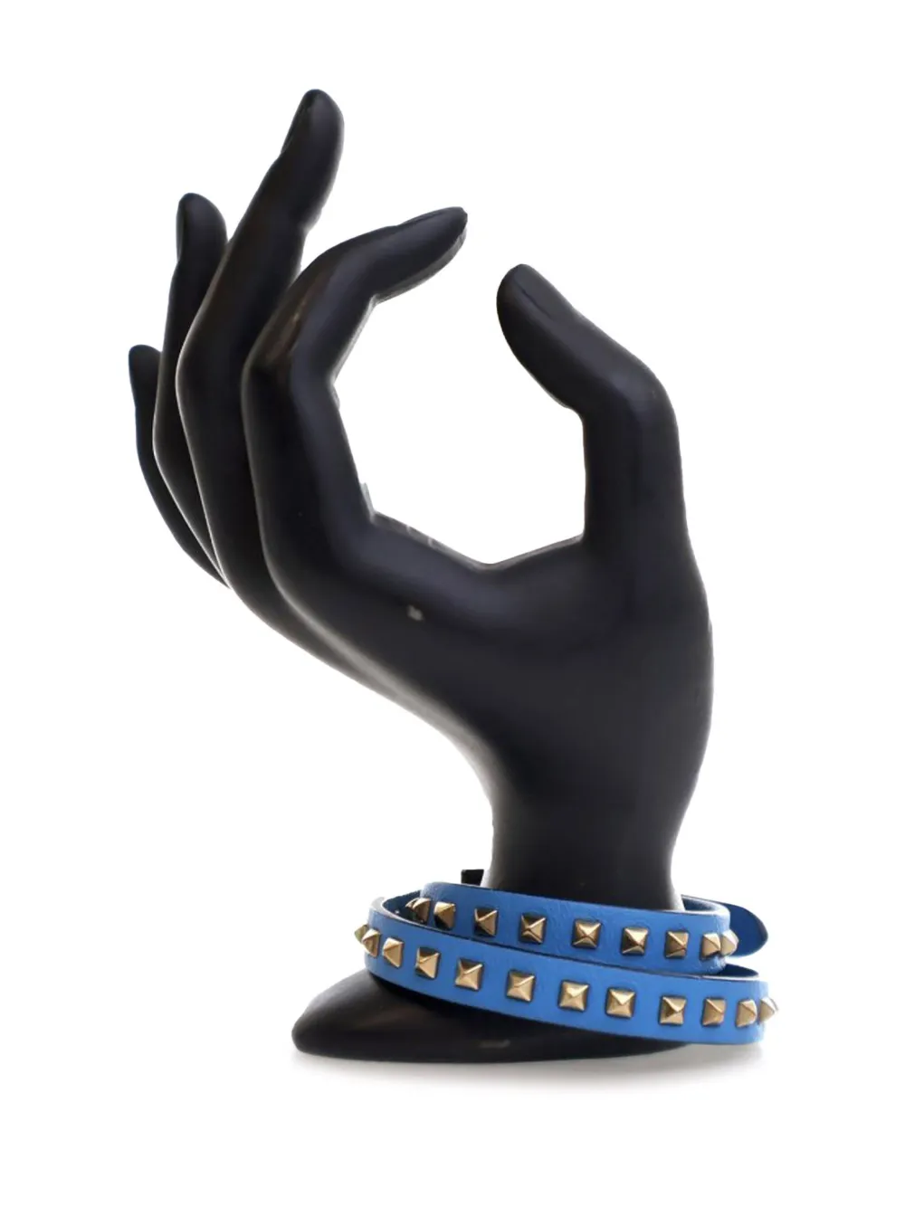 Pre-owned Valentino Garavani 2010-2025 Leather Rockstud Double Wrap Bracelet Costume Bracelet In Blue