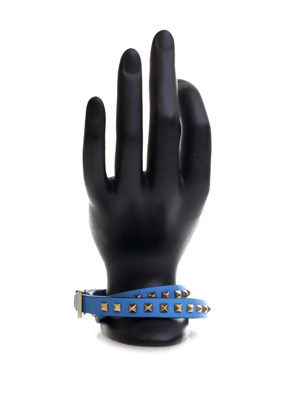 Pre-owned Valentino Garavani 2010-2025 Leather Rockstud Double Wrap Bracelet Costume Bracelet In Blue