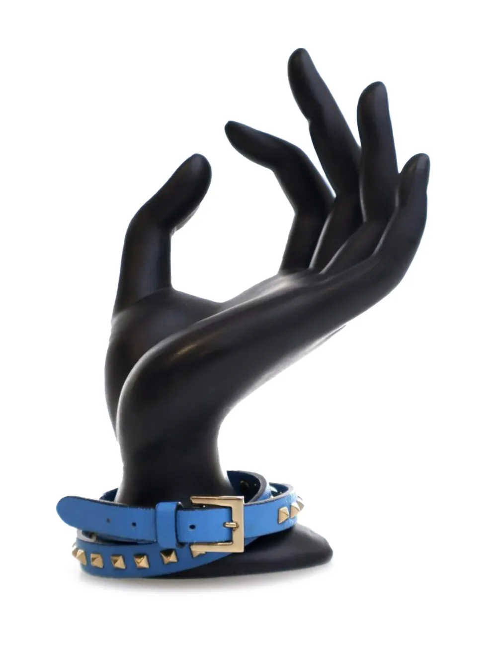 Pre-owned Valentino Garavani 2010-2025 Leather Rockstud Double Wrap Bracelet Costume Bracelet In Blue
