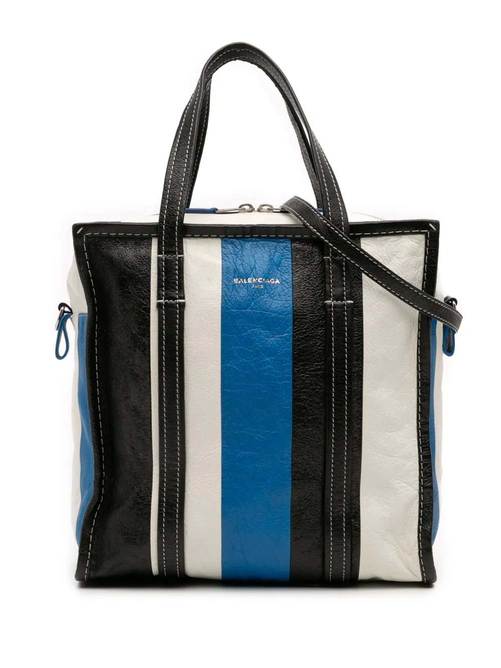 Pre-owned Balenciaga 2016 S Lambskin Bazar Shopper Satchel In Blue