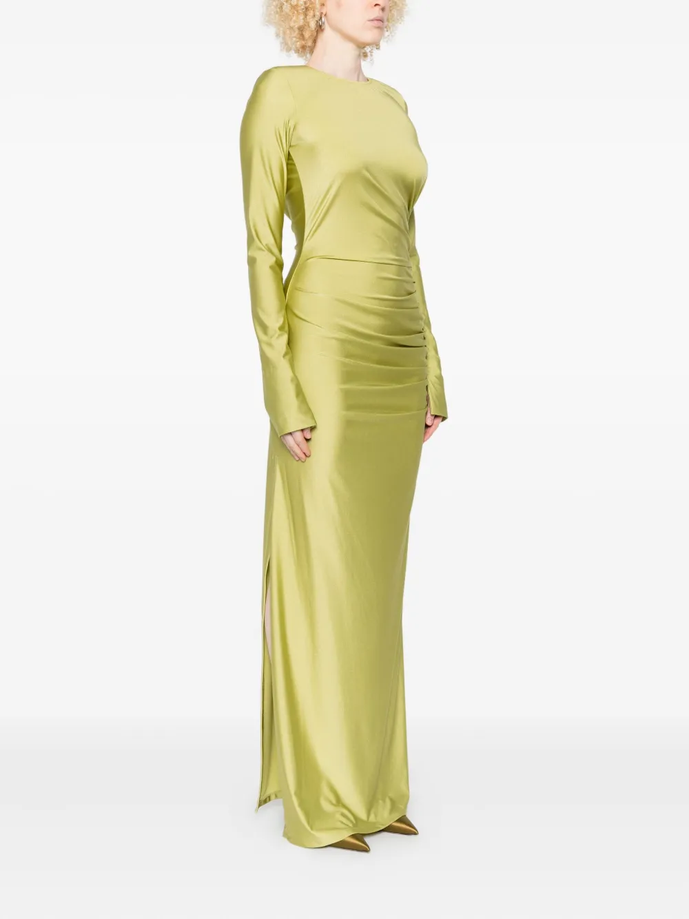 Danamè Long-sleeve Draped Dress In Green