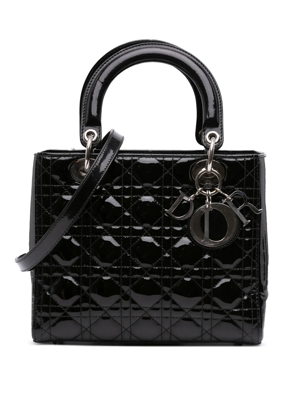Christian Dior Pre-Owned 2012 ミディアム パテント カナージュ レディ ディオール サッチェルバッグ - Christian Dior Pre-Owned 2012 ミディアム パテント カナージュ レディ ディオール サッチェルバッグ -
