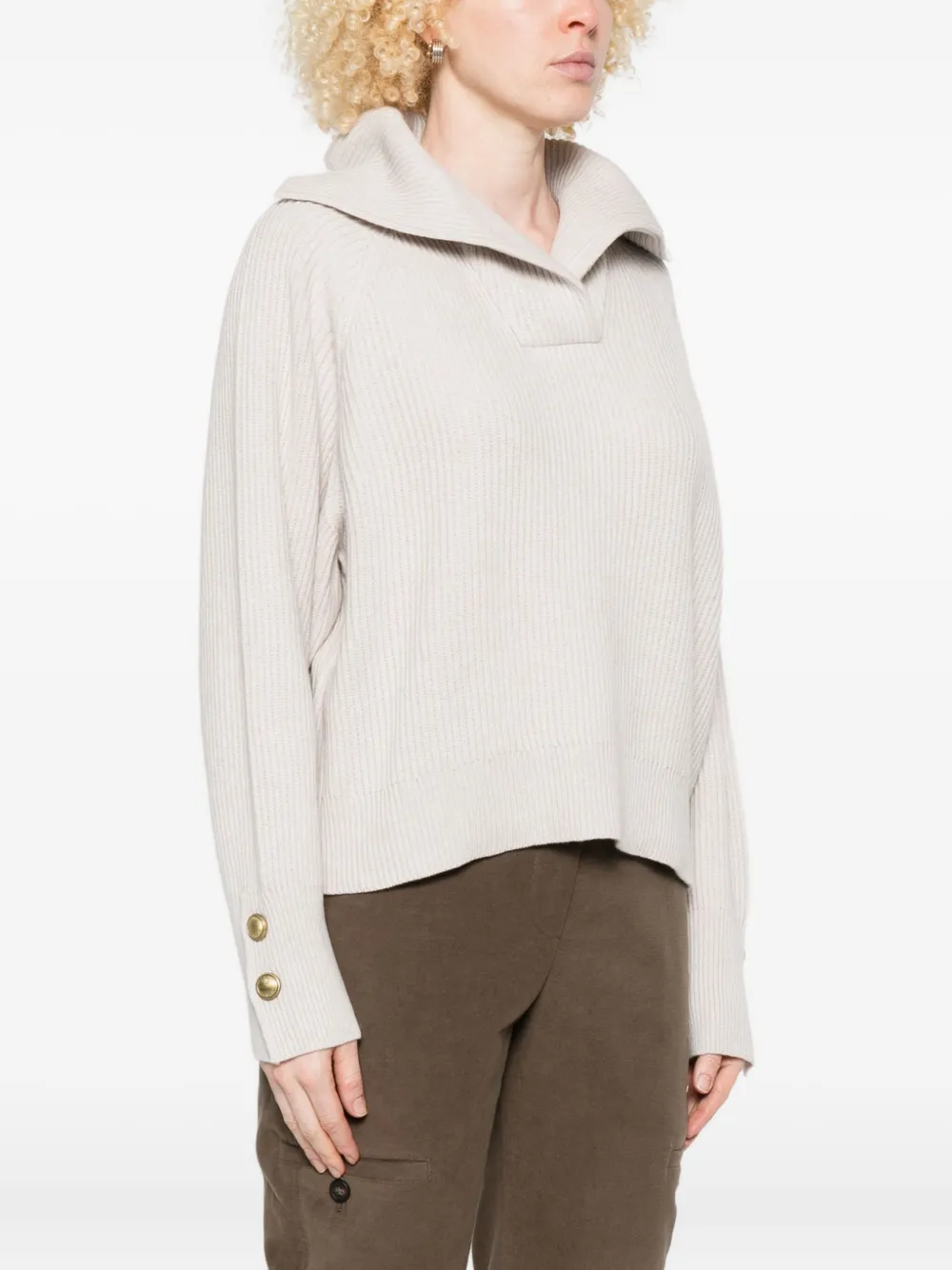 Brunello Cucinelli Ribbed Sailor-collar Sweater In Neutral