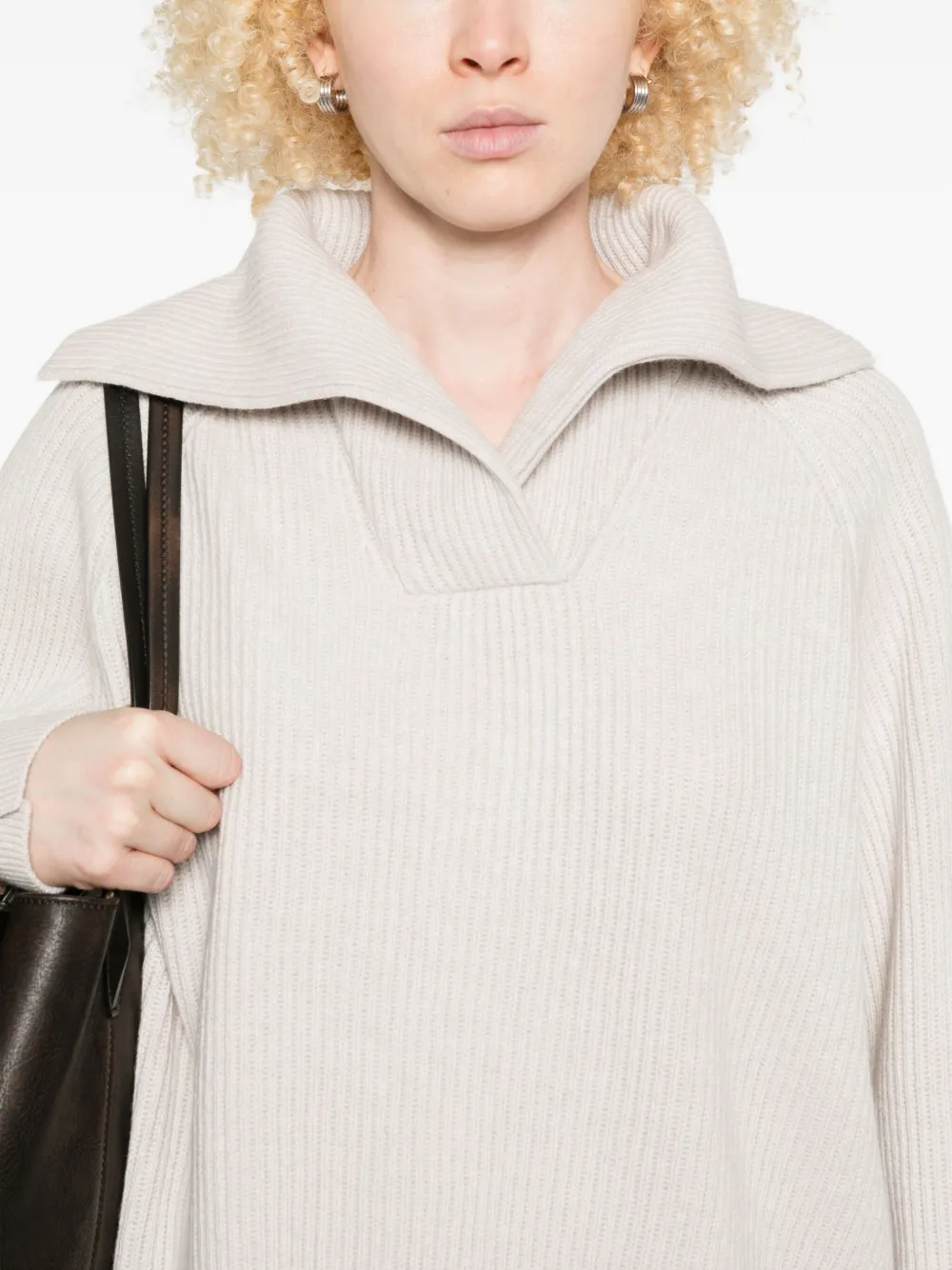Brunello Cucinelli Ribbed Sailor-collar Sweater In Neutral