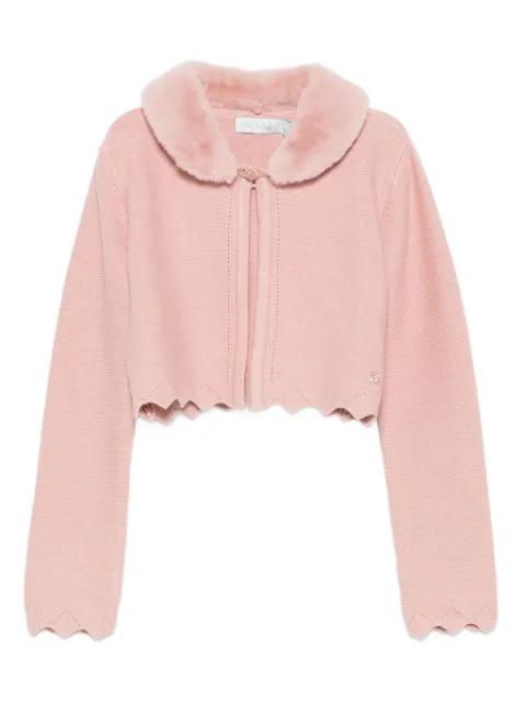Abel & Lula fur-collar scalloped cardigan