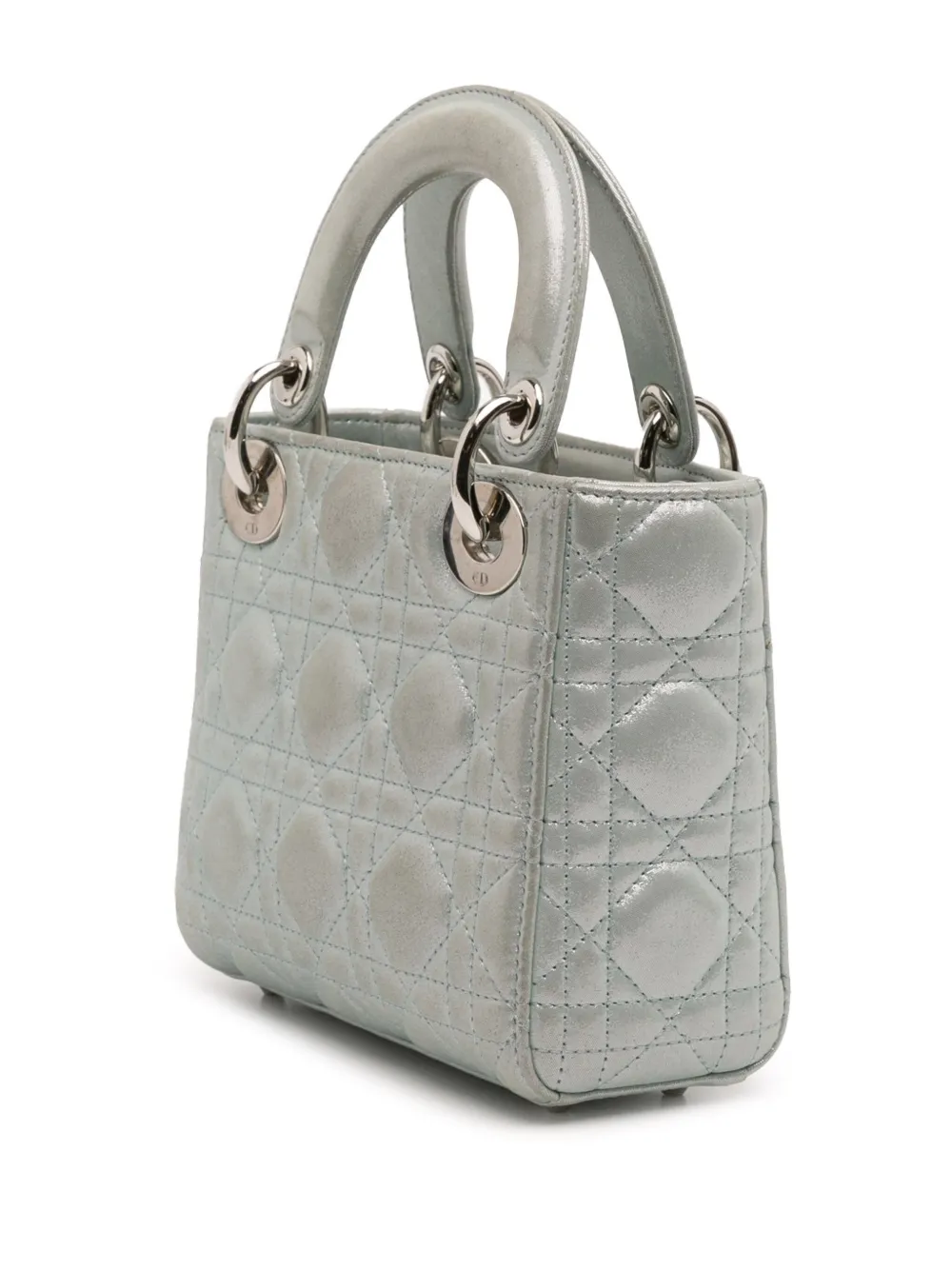 Pre-owned Dior 2015 Mini Iridescent Lambskin Cannage Lady  Satchel In Blue