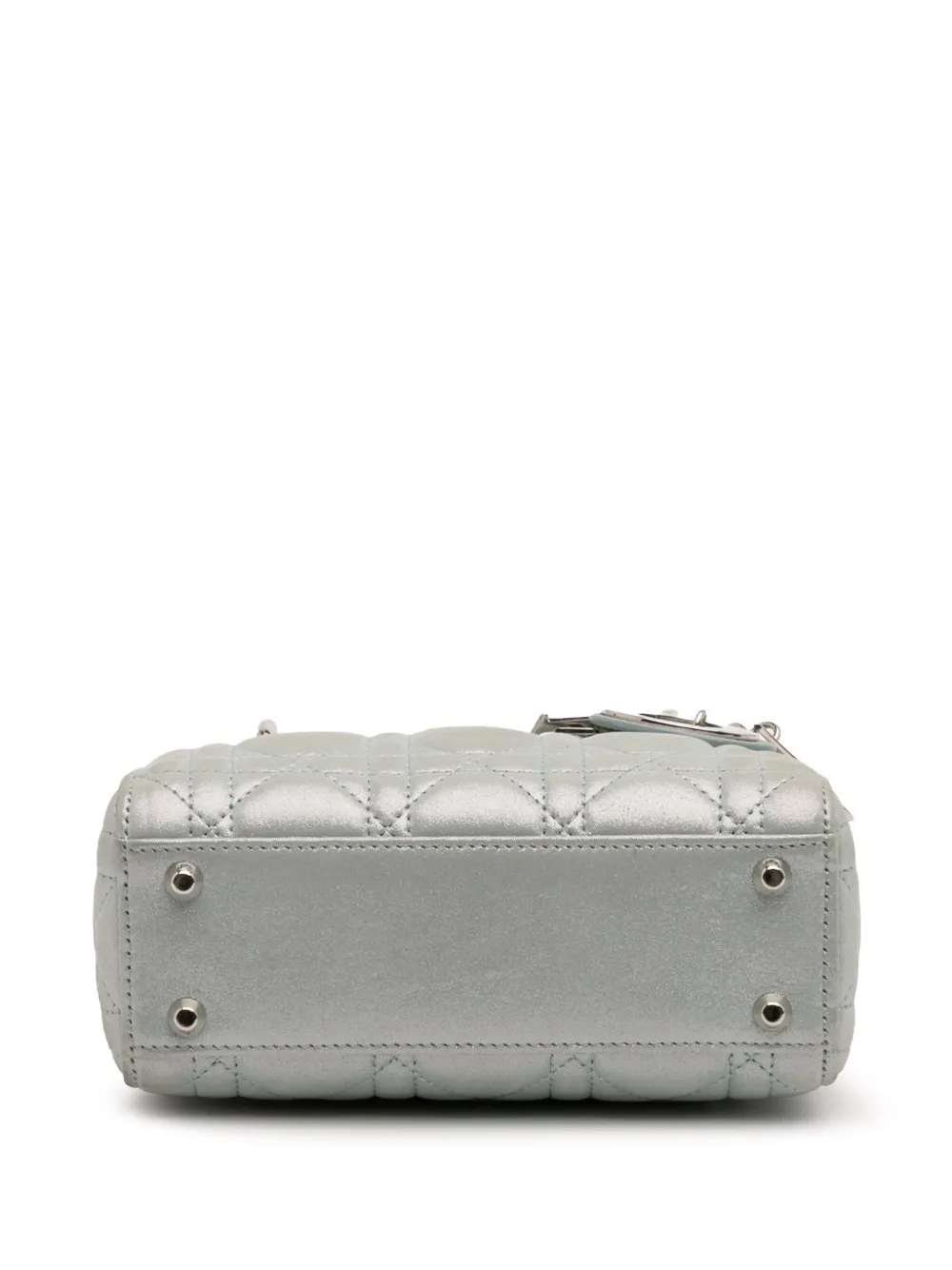 Pre-owned Dior 2015 Mini Iridescent Lambskin Cannage Lady  Satchel In Blue