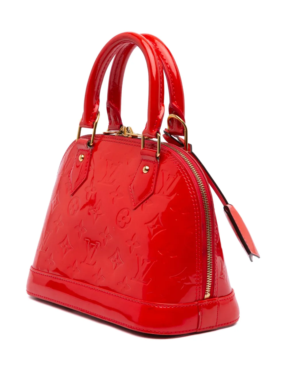 Pre-owned Louis Vuitton 2012 Monogram Vernis Alma Bb Satchel In Red