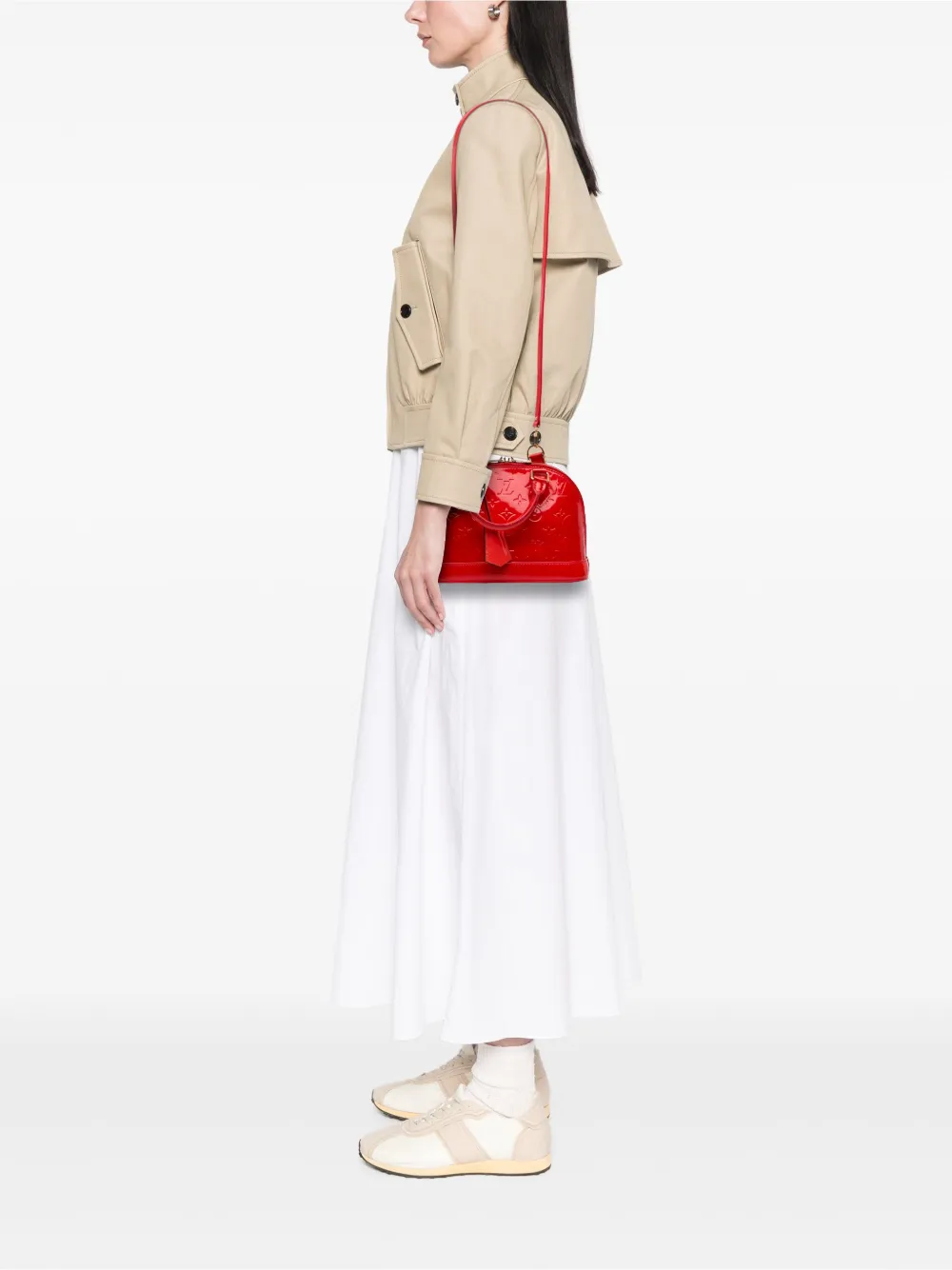 Pre-owned Louis Vuitton 2012 Monogram Vernis Alma Bb Satchel In Red