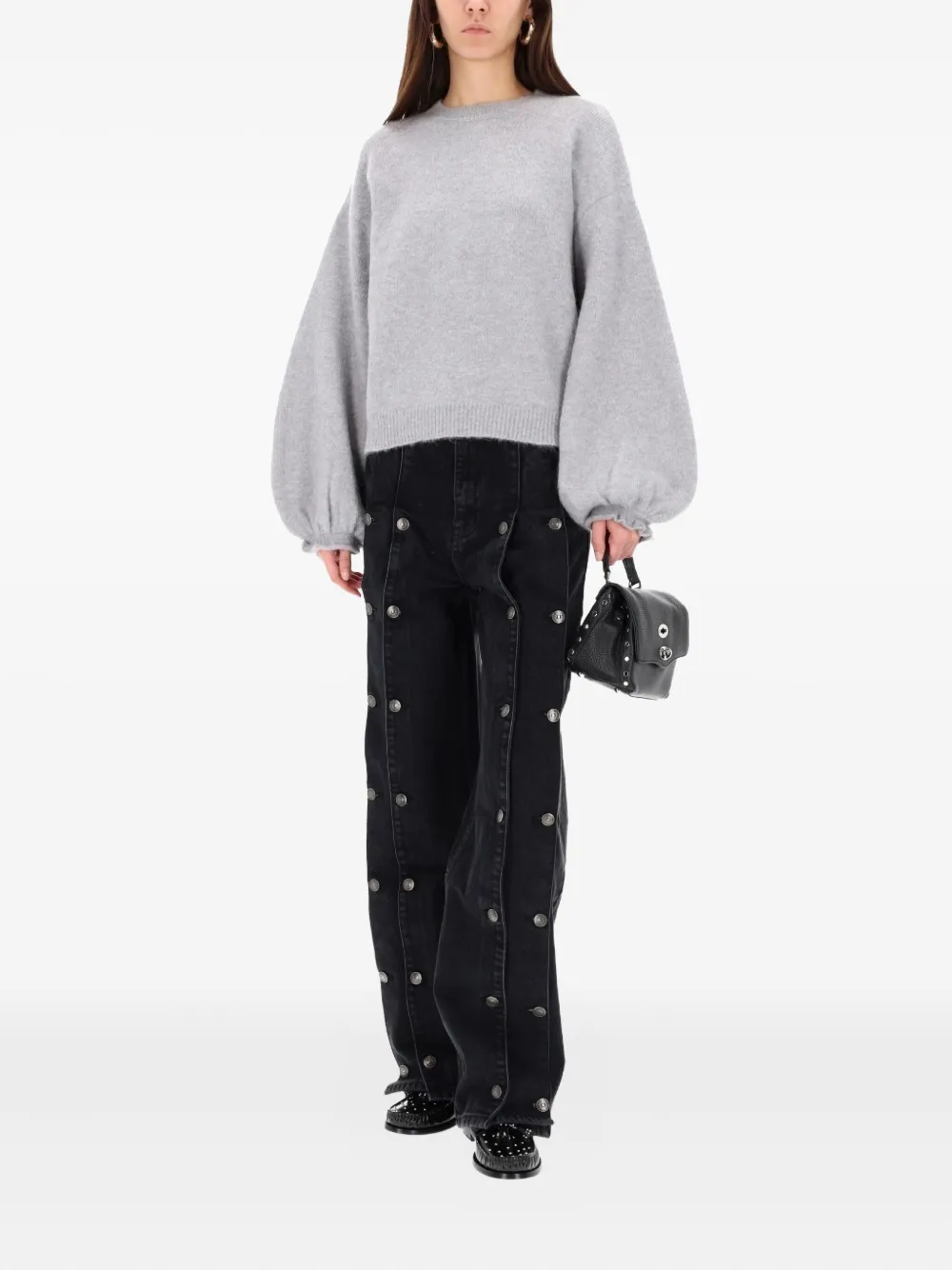 Rotate Birger Christensen Light Grey Sweater With Balloon Sleeves In Gray
