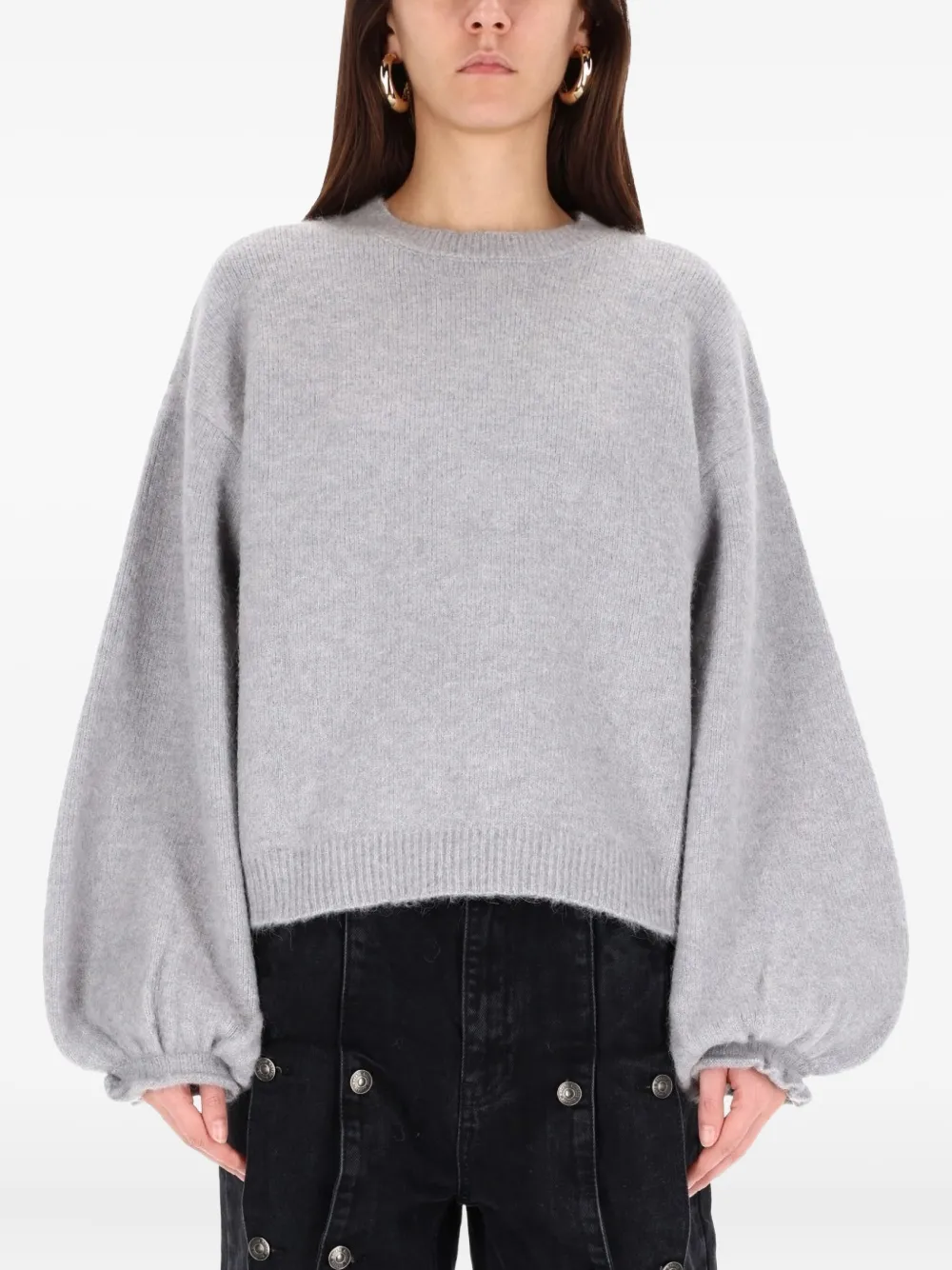 Rotate Birger Christensen Light Grey Sweater With Balloon Sleeves In Gray