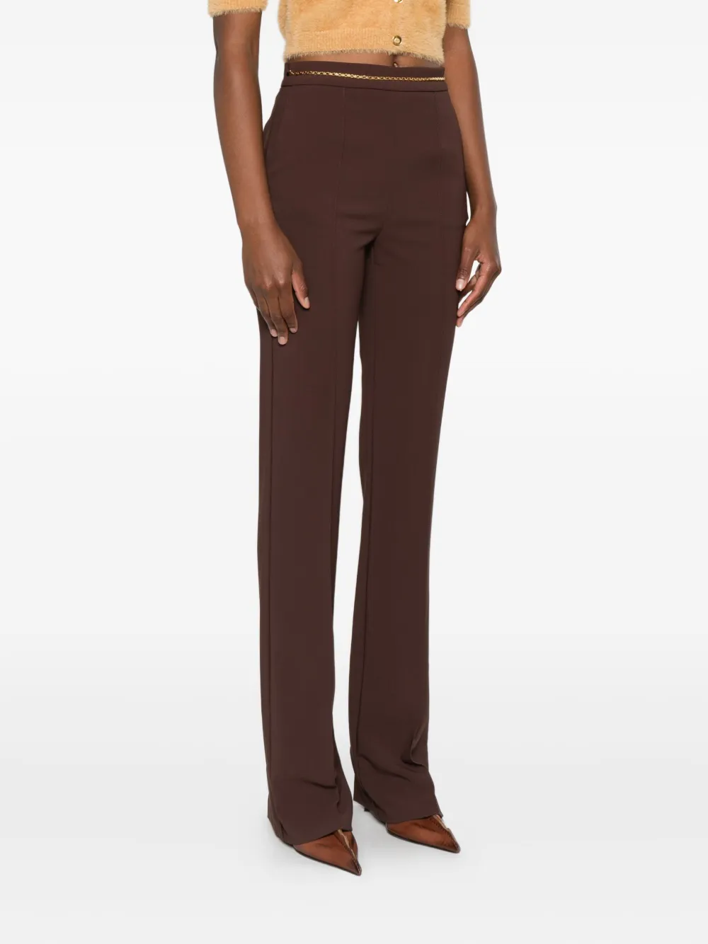 Elisabetta Franchi Chain-embellished Trousers In Brown