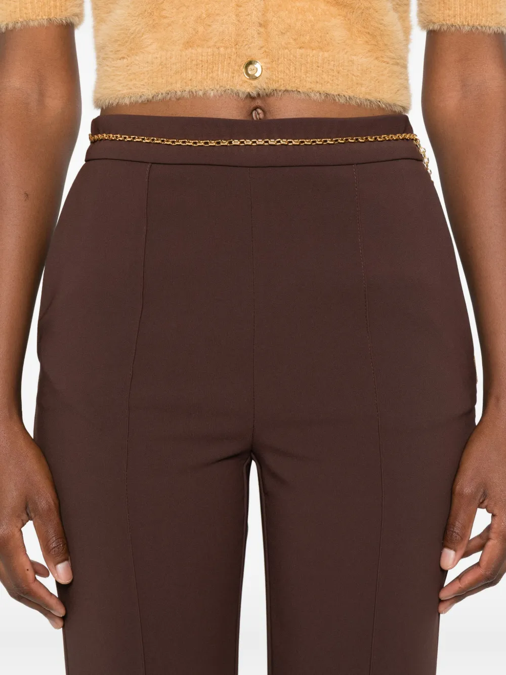 Elisabetta Franchi Chain-embellished Trousers In Brown