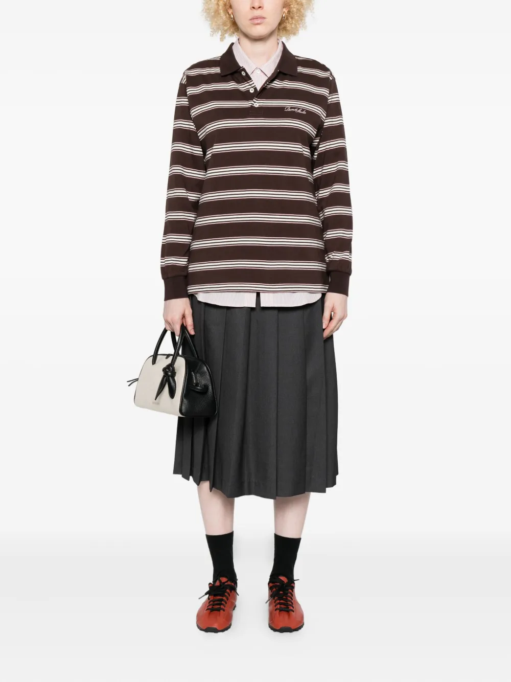 DUNST striped long-sleeve polo shirt - Bruin