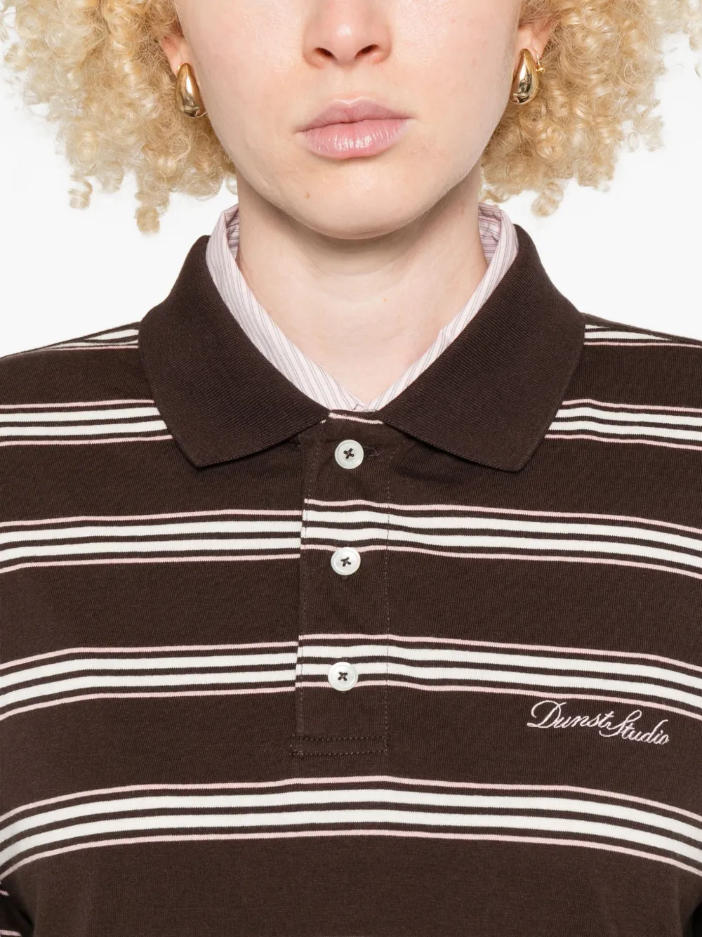 DUNST Gestreept poloshirt met lange mouwen Bruin