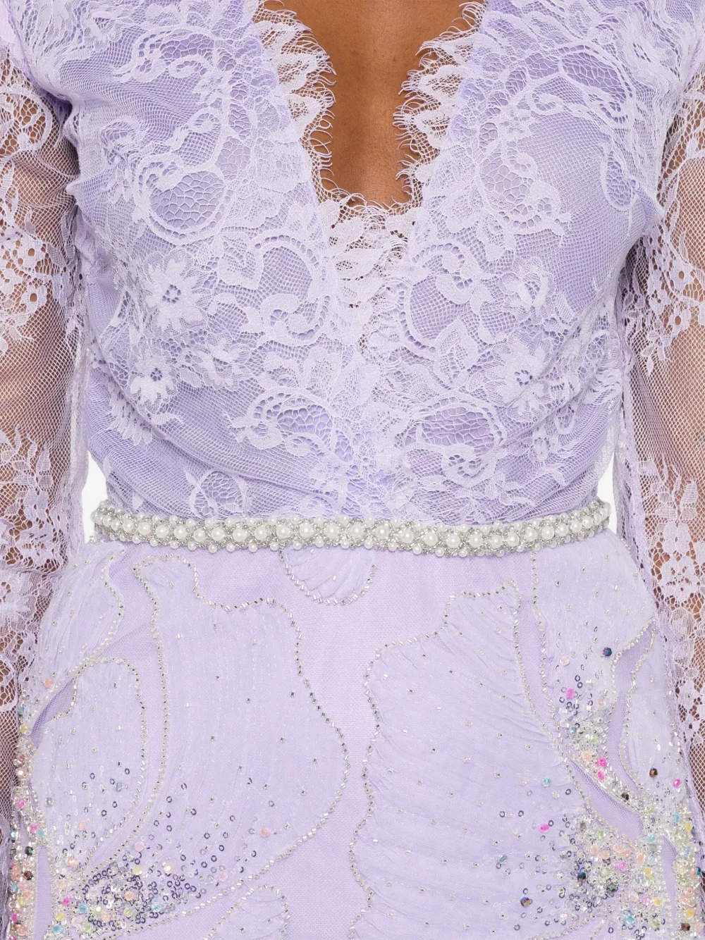 Miau By Clara Rotescu Lace-appliqué Embellished Dress In Purple