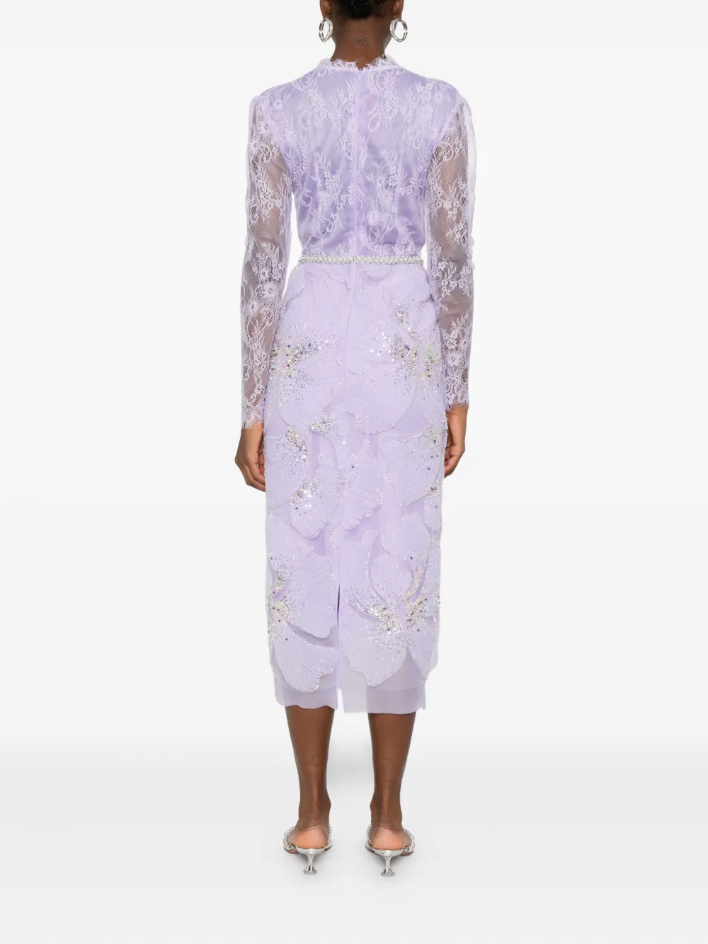 Miau By Clara Rotescu Lace-appliqué Embellished Dress In Purple