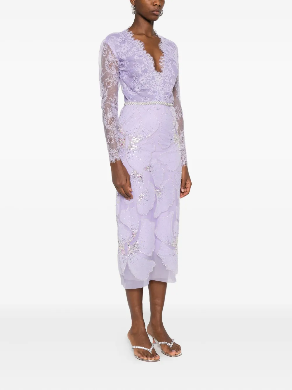 Miau By Clara Rotescu Lace-appliqué Embellished Dress In Purple