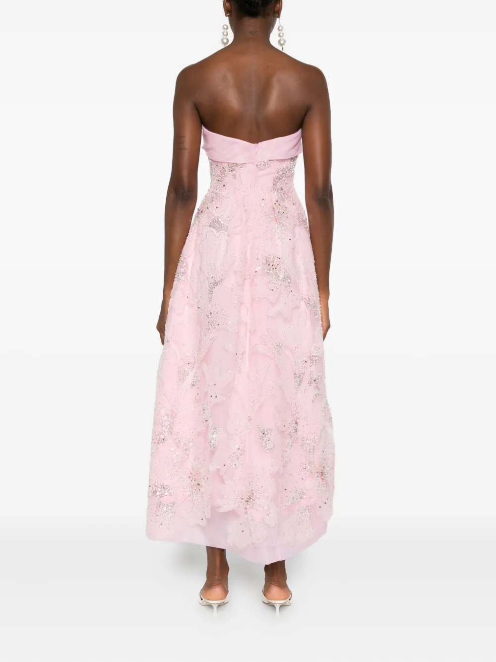 Miau By Clara Rotescu Sequin-embellished Strapless Midi Dress In Pink