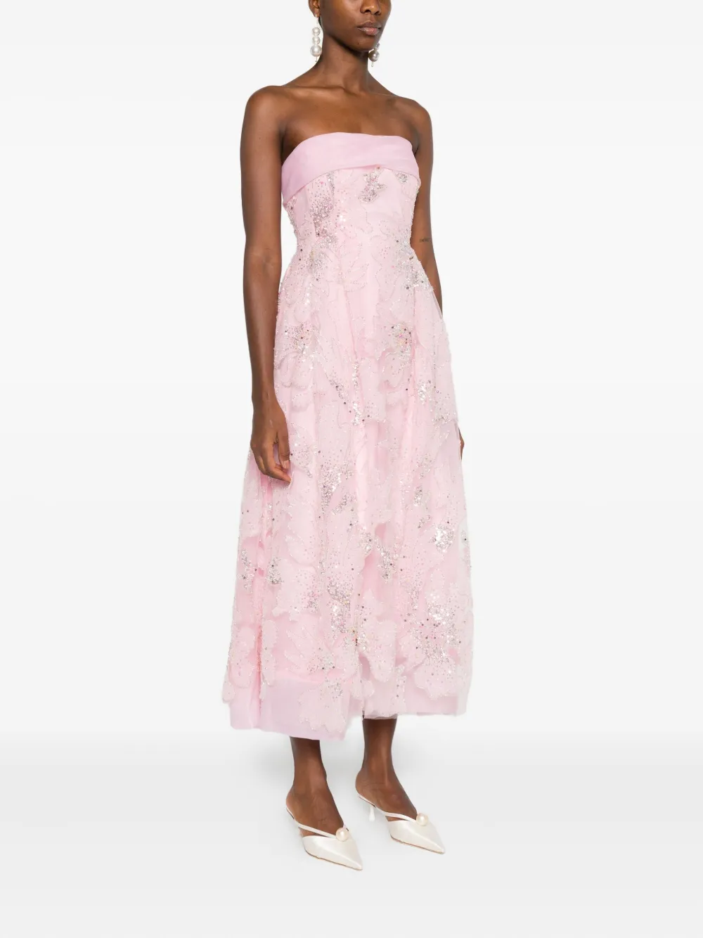 Miau By Clara Rotescu Sequin-embellished Strapless Midi Dress In Pink
