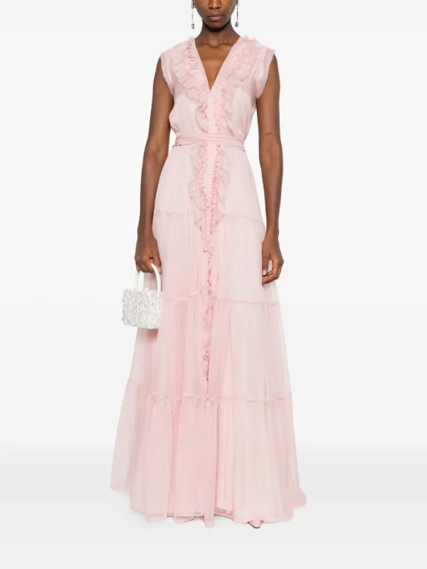 MIAU By Clara Rotescu Ruffled Tiered Maxi Dress | Pink | FARFETCH