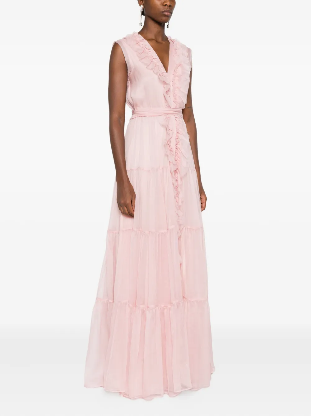 Miau By Clara Rotescu Ruffled Tiered Maxi Dress In Purple