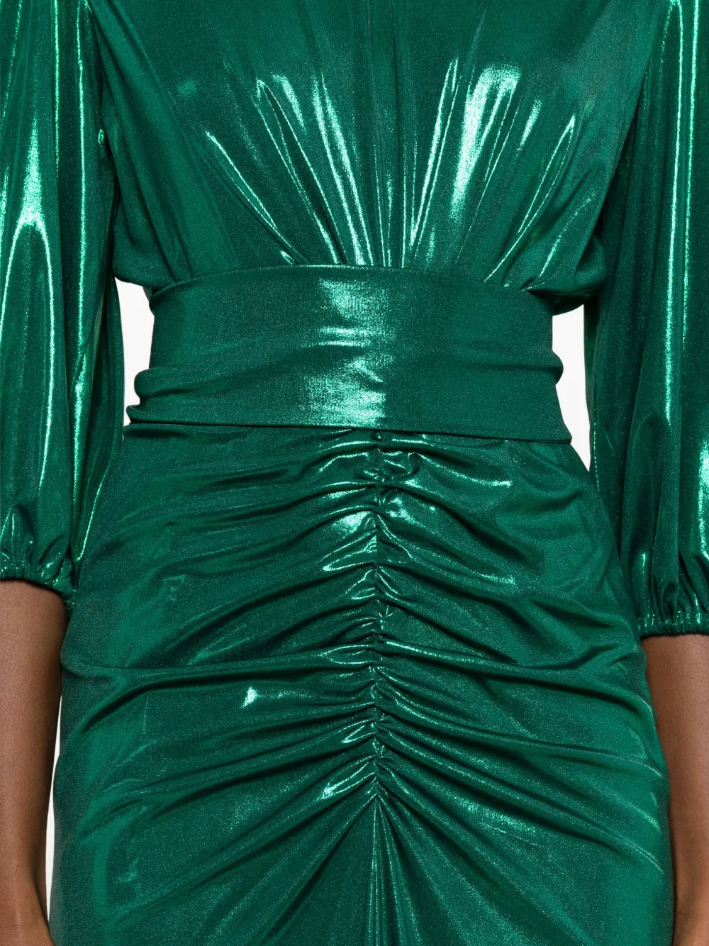 Miau By Clara Rotescu Mae Puff-sleeve Draped Dress In Green