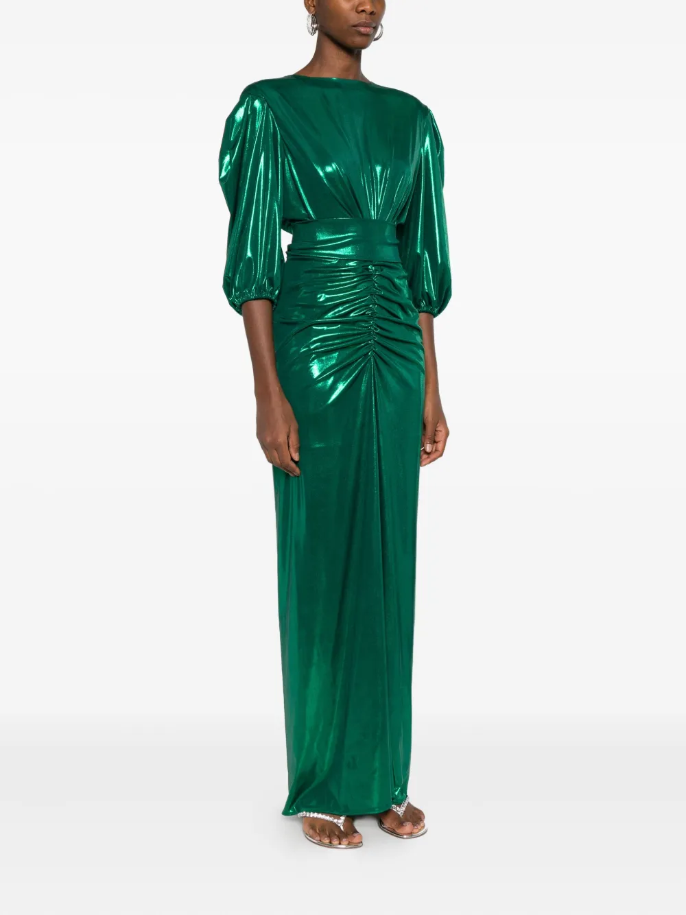 Miau By Clara Rotescu Mae Puff-sleeve Draped Dress In Green