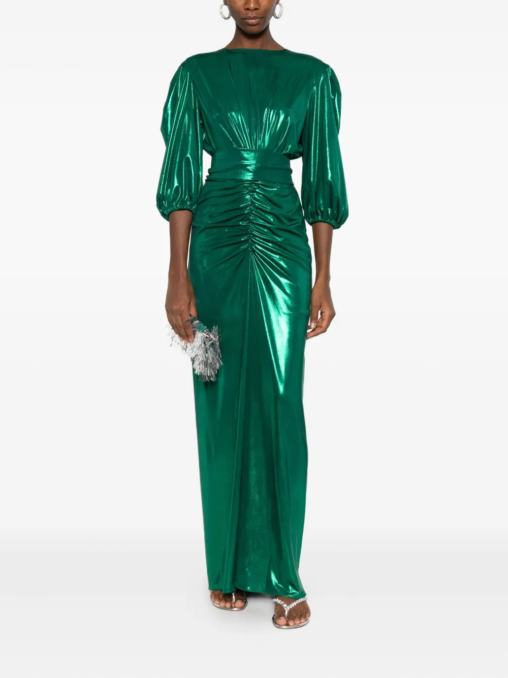MIAU by Clara Rotescu Mae puff-sleeve draped dress - Groen