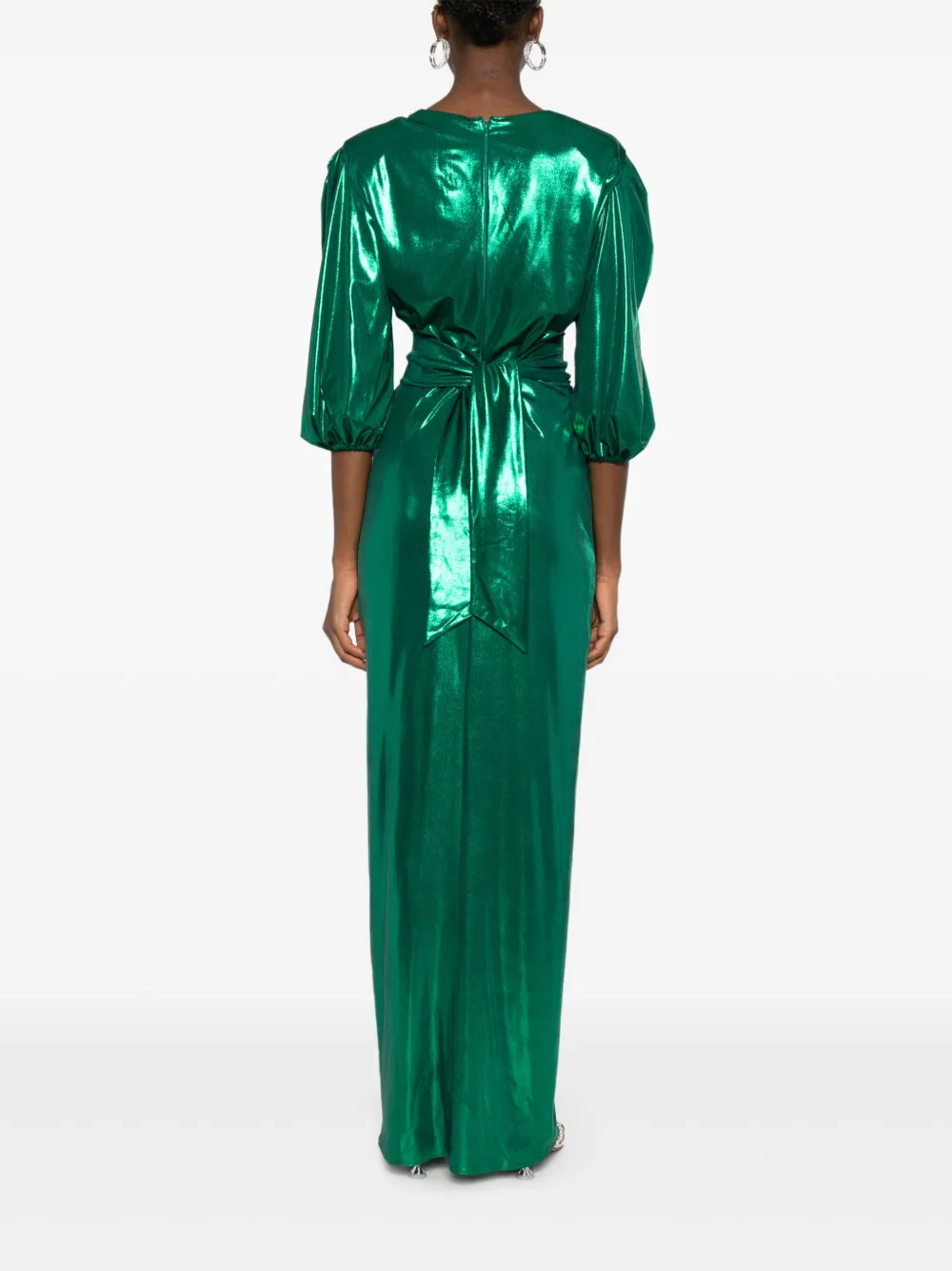 Miau By Clara Rotescu Mae Puff-sleeve Draped Dress In Green